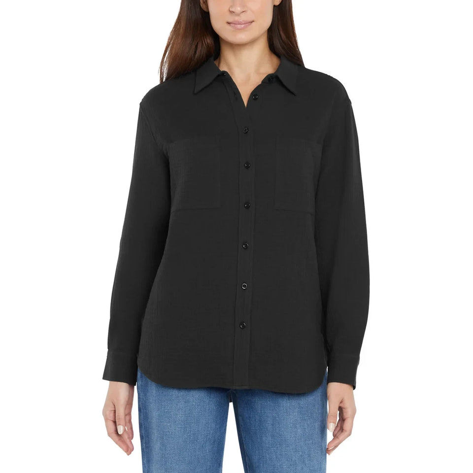 Gap Women's Black Gauze Button Front Shirt
