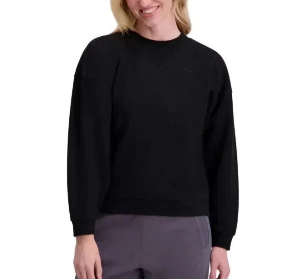 DKNY Women's Black Long Sleeve Logo Fleece Lined Crewneck Pullover Sweatshirt