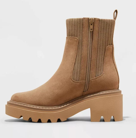 Universal Thread Women's Tan Kyrie Chunky Heel Ankle Sock Boots |Universal Thread In Lebanon