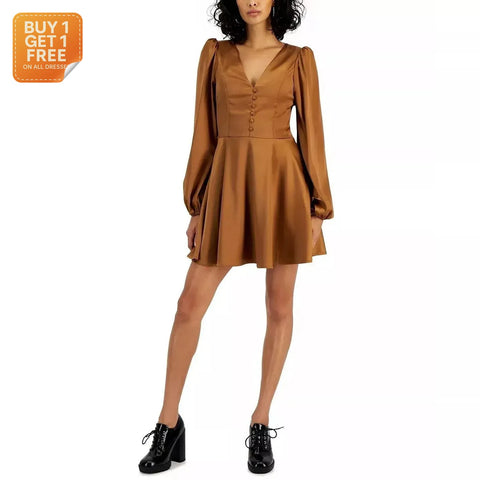 Tinsel Women’s Camel Satin Short Fit & Flare Dress | Tinsel In Lebanon