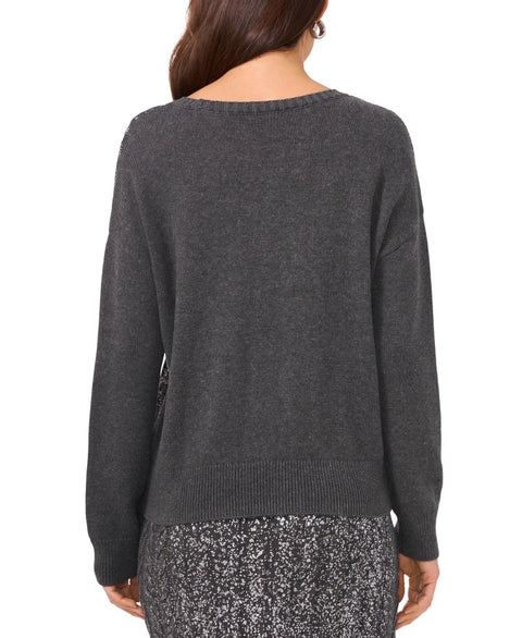 Vince Camuto Women's Dark Gray Cable-Knit Shine Crewneck Sweater | Vince Camuto In Lebanon