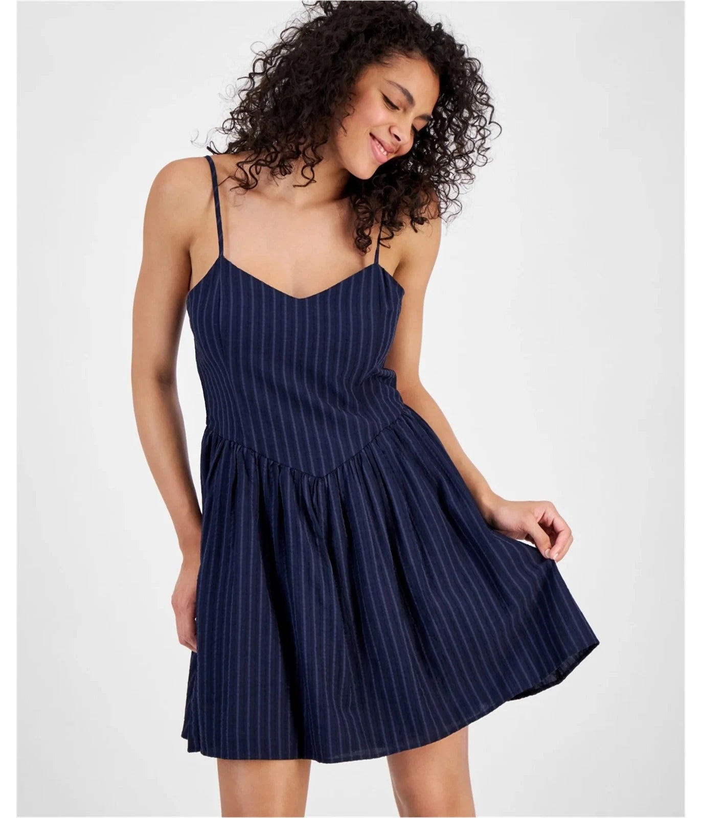 Tinseltown Women's Navy Striped V-Waist Mini Dress | Tinseltown In Lebanon