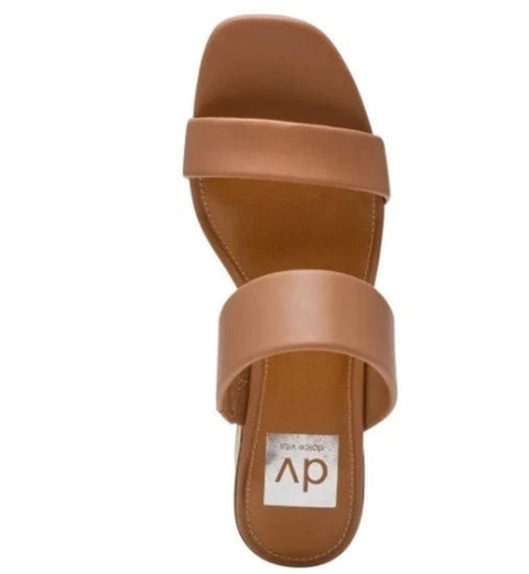 Brown sandal with a visible brand logo on a white background