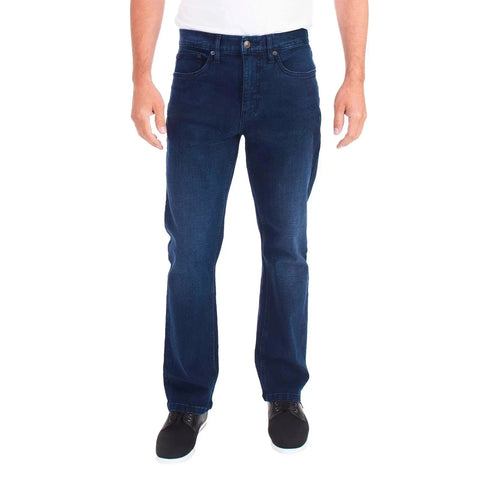 Person wearing blue jeans on a white background