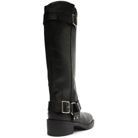 Arezzo Women's Black Clara Knee-High Leather Tall Motorcycle Boots |Arezzo In Lebanon