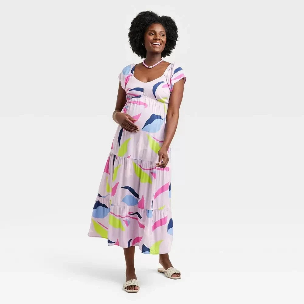 Ingrid & Isabel Women's Lavender Flutter Short Sleeve Midi Maternity Empire Waist Dress  | Ingrid & Isabel in Lebanon