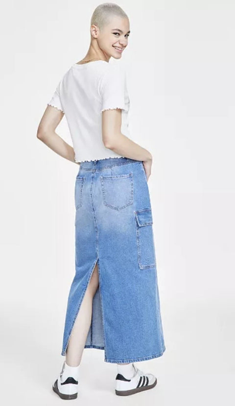 Madden Girl Women's Blue Gargo Maxi Denim Skirt|Madden Girl In Lebanon