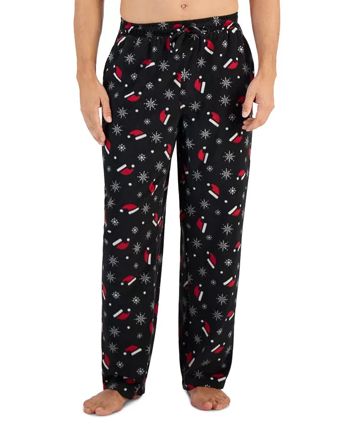 Club Room Men's Black Santa Hat Fleece Drawstring Pajama Bottoms| Club Room in Lebanon