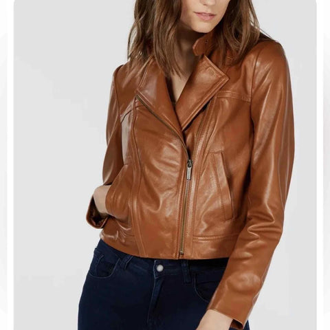 Michael Kors Women's Camel Leather Jacket |Michael Kors In Lebanon