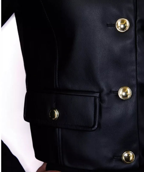 Michael Kors Women's Black Button-Front Mixed-Media Jacket |Michael Kors In Lebanon