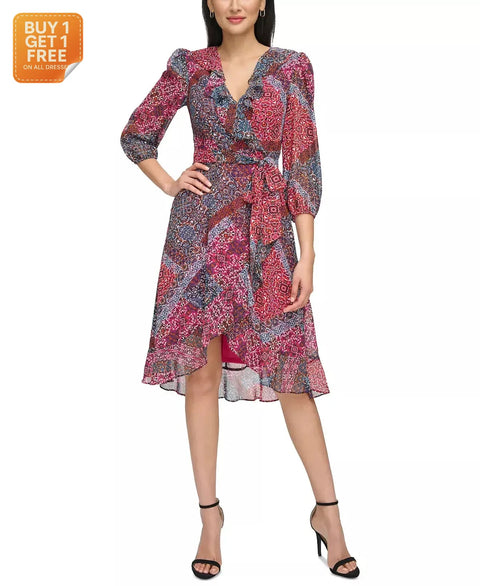 Jessica Howard Women's Multicolor Jessica Howard Petite Printed Faux-Wrap Dress |Jessica Howard In Lebanon