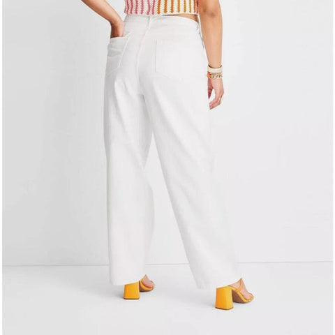 Future Collective Women's White Cut Out Waist Straight Leg Jeans |Future Collective In Lebanon