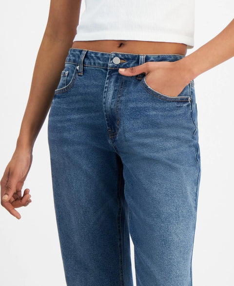 Tinseltown Women's Blue Relaxed Ripped Straight-Leg Jeans | Tinseltown In Lebanon