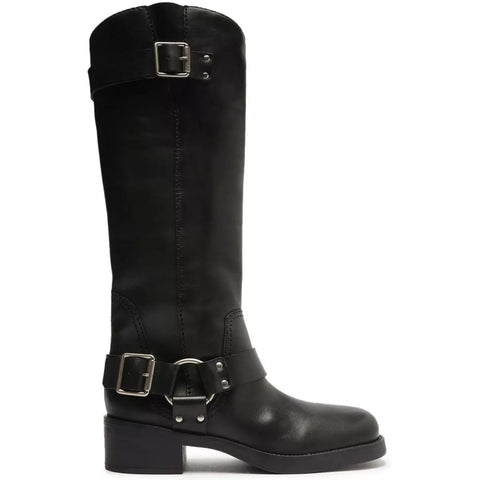 Arezzo Women's Black Clara Knee-High Leather Tall Motorcycle Boots |Arezzo In Lebanon