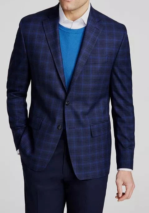 Michael Kors Men's Charcoal Navy Classic-Fit Notch-Lapel Plaid Blazer | Michael Kors In Lebanon