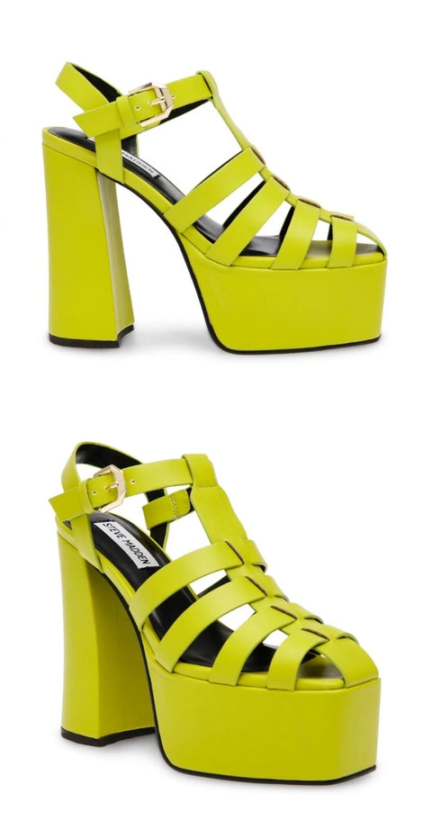 Steve Madden Women's Lime Green Synthetic Vocanic Heel Sandals|Steve Madden In Lebanon