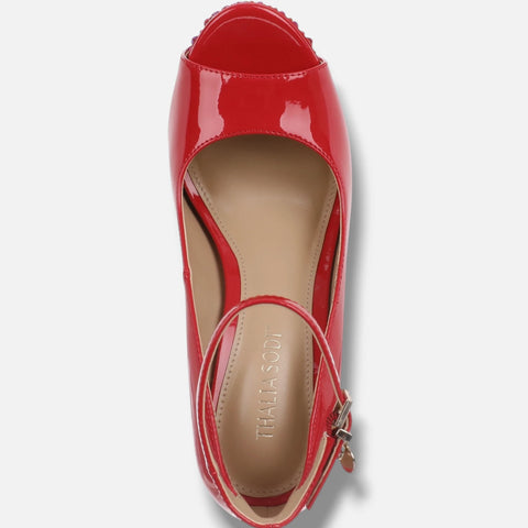 Thalia Sodi Women's Red Libbie Embellished Ankle-Strap Platform Heeled Sandals | Thalia Sodi in Lebanon