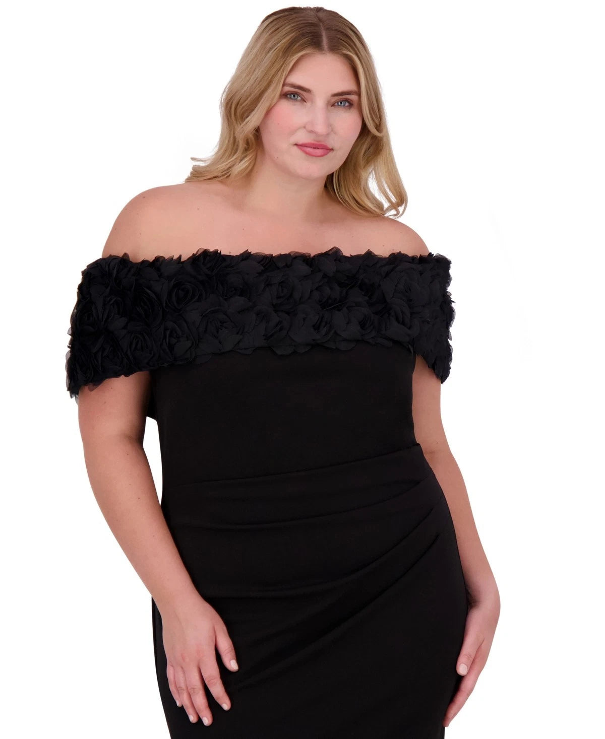 Eliza J Women's Black Plus Size Rosette-Trim Off Shoulder Dress |  Eliza J In Lebanon