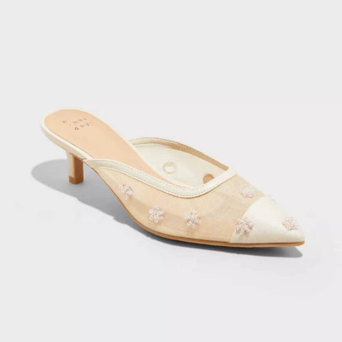 A New Day Women's Tan Delilah Embellished Floral Mule Heeled Sandal | A New Day In Lebanon