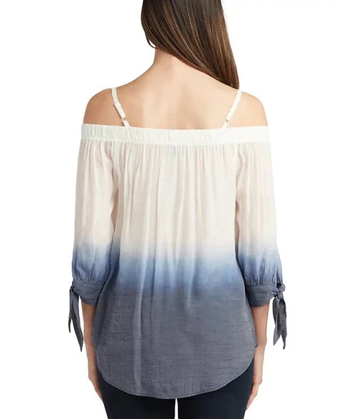 BCX Women's Ice White & Blue Umbre Off Shoulder Dip-Dyed 3/4-Sleeve Blouse | BCX In Lebanon