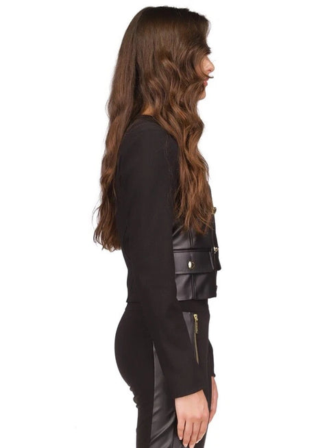 Michael Kors Women's Black Button-Front Mixed-Media Jacket |Michael Kors In Lebanon
