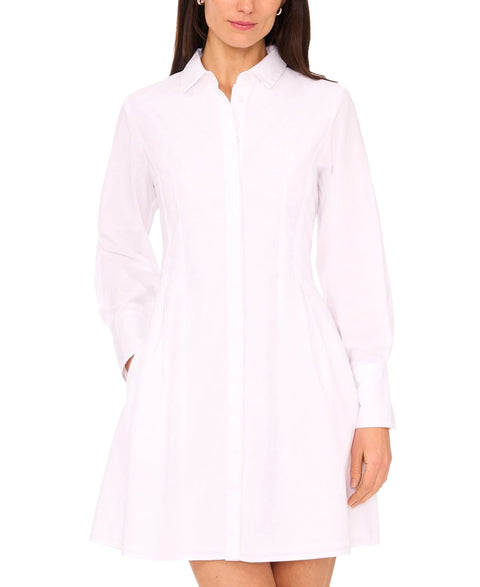 MSK Women's White Petite Collared Cotton Button-Front Shirt Dress | MSK In Lebanon