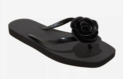Shade & Shore Women's Black Rosie Rosette Thong Flip Flop Slipper | Shade & Shore In Lebanon