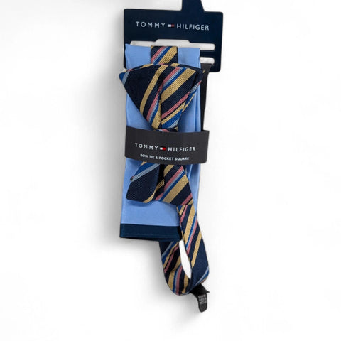 Tommy Hilfiger Men's Multicolor  Stripe Bow Tie & Solid Pocket Square | Tommy Hilfiger In Lebanon