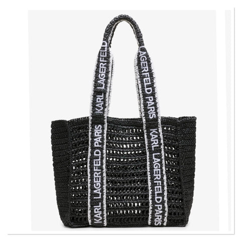 Karl Lagerfeld Paris Women's Black Antibes Woven Straw Large Tote Bag | Karl Lagerfeld Paris In Lebanon
