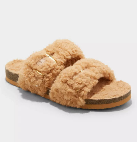Auden Womens Camel Brown Jane Two Band Buckle Slide Slippers Sandals |Auden In Lebanon