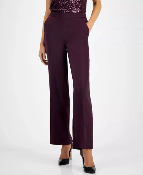 Anne Klein Women's Deep Plum Pull-On High-Rise Satin Pants | Anne Klein In Lebanon