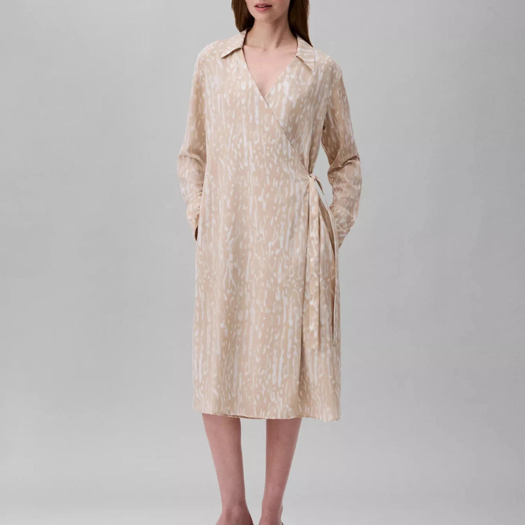 Calvin Klein Women's Beige & White Wrap Dress