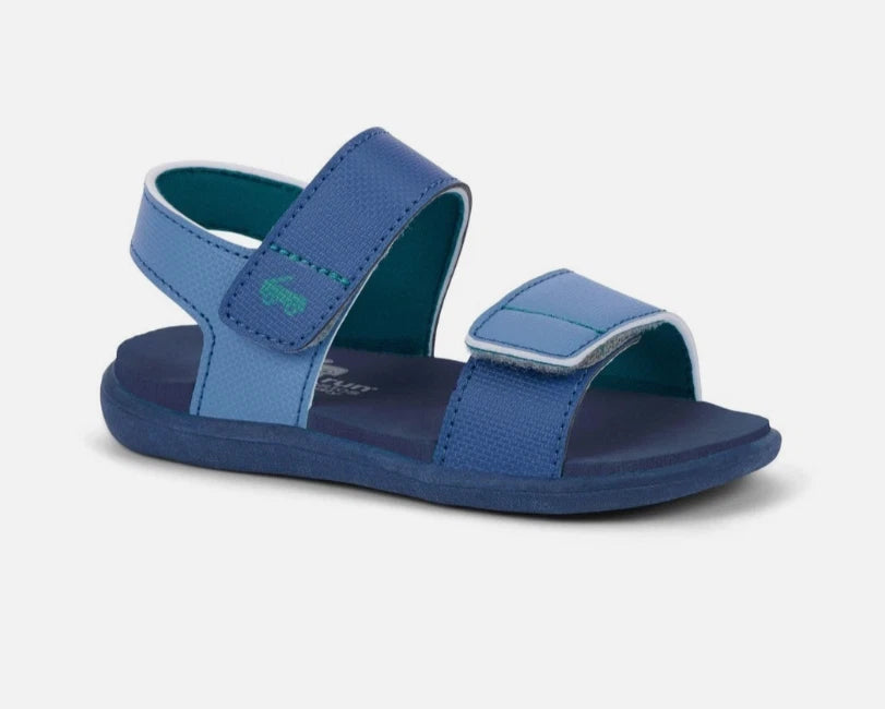 Blue sandal with a visible brand logo on a white background