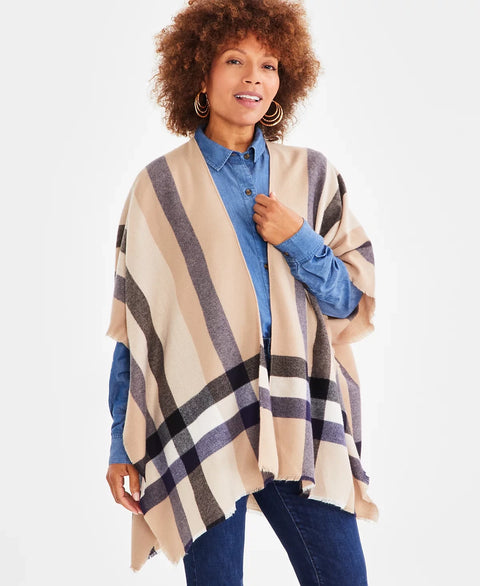Style & Co Women's Natural Lux Plaid Poncho | Style & Co In Lebanon