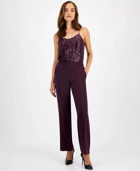 Anne Klein Women's Deep Plum Pull-On High-Rise Satin Pants | Anne Klein In Lebanon