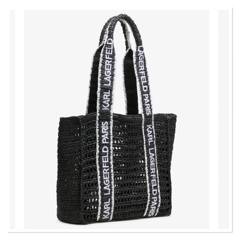 Karl Lagerfeld Paris Women's Black Antibes Woven Straw Large Tote Bag | Karl Lagerfeld Paris In Lebanon