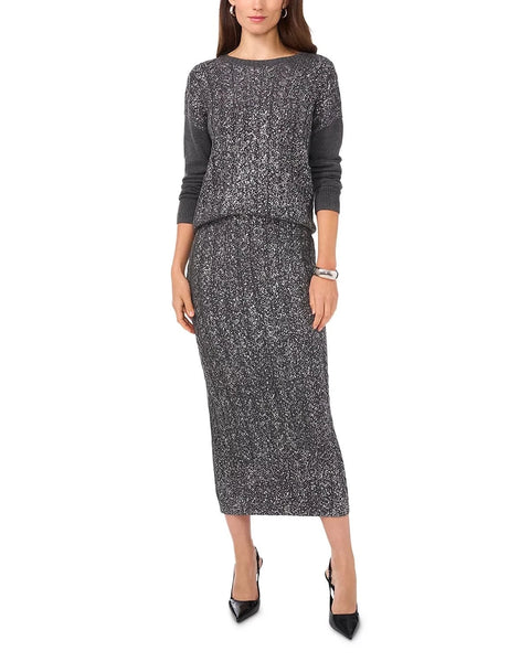 Vince Camuto Women's Grey Metallic Cable Midi Skirt |Vince Camuto In Lebanon