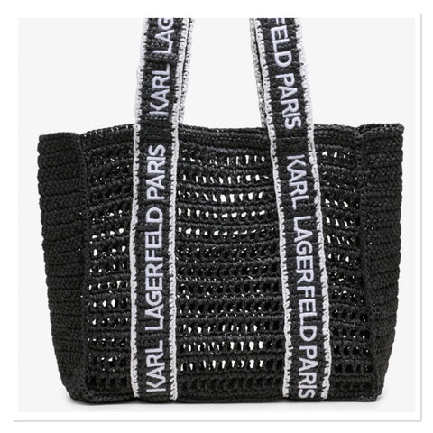 Karl Lagerfeld Paris Women's Black Antibes Woven Straw Large Tote Bag | Karl Lagerfeld Paris In Lebanon