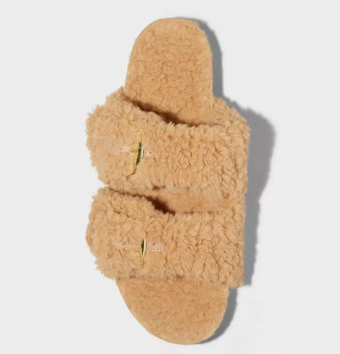 Auden Womens Camel Brown Jane Two Band Buckle Slide Slippers Sandals |Auden In Lebanon