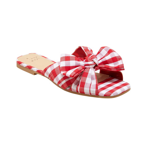 A New Day Women's Red Scarlet Gingham Bow Flat Slipper | A New Day In Lebanon