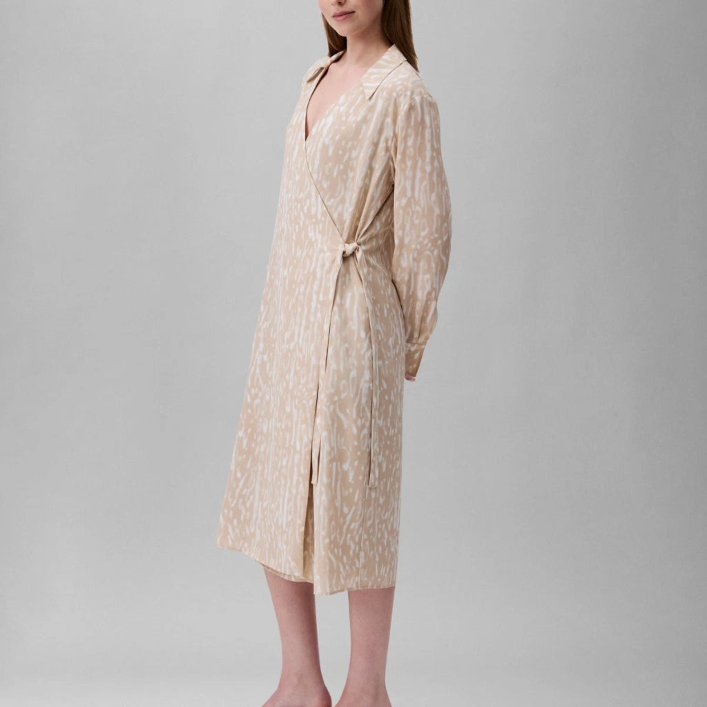 Calvin Klein Women's Beige & White Wrap Dress
