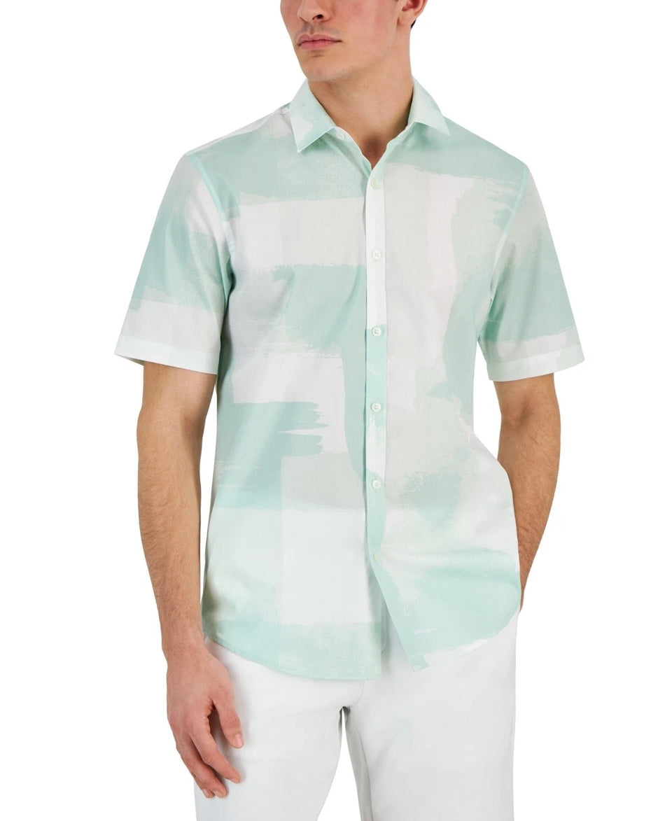 Alfani Men’s Green & White Abstract Print Short-Sleeve Shirt | Alfani in Lebanon