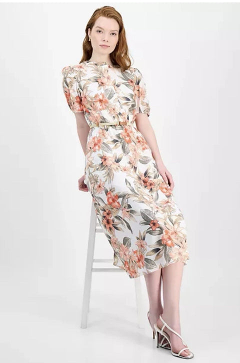 Kasper Women's White & Tropical Floral Cotton Dress | Kasper In Lebanon