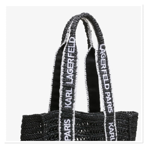 Karl Lagerfeld Paris Women's Black Antibes Woven Straw Large Tote Bag | Karl Lagerfeld Paris In Lebanon