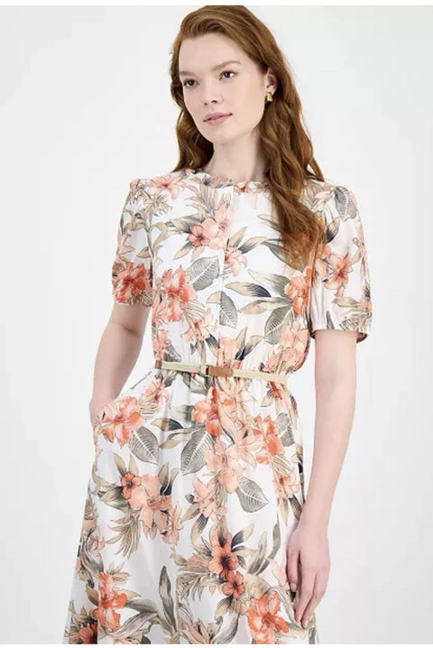 Kasper Women's White & Tropical Floral Cotton Dress | Kasper In Lebanon