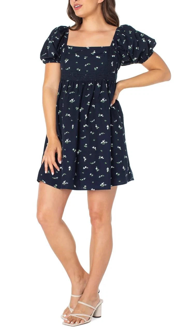 Celebrity Pink Women's Navy Floral Printed Square-Neck Babydoll Dress|Celebrity Pink In Lebanon