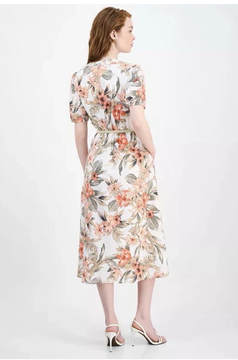 Kasper Women's White & Tropical Floral Cotton Dress | Kasper In Lebanon