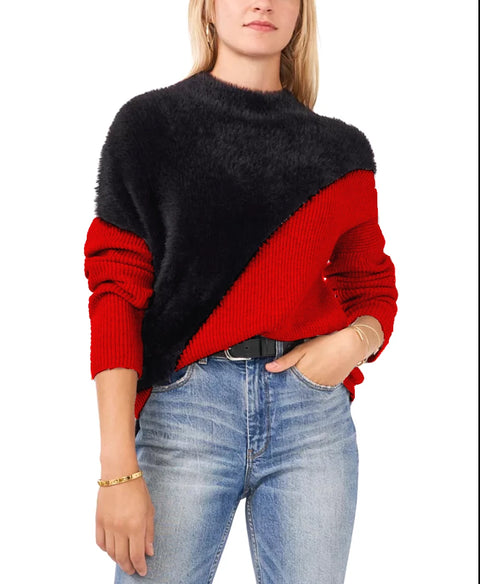 Vince Camuto Women's Black & Red Asymmetrical Colorblocked Sweater | Vince Camuto In Lebanon