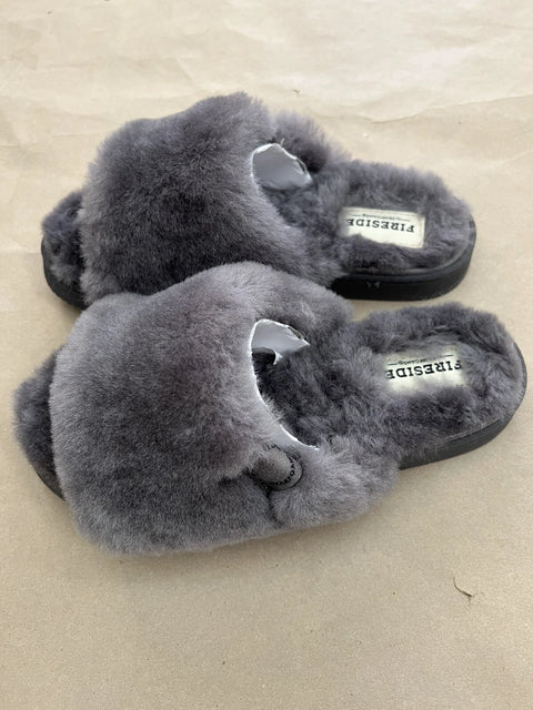 Fireside By Dearfoams Women's Dark Grey Slides Shearling Slipper| Dearfoams In Lebanon