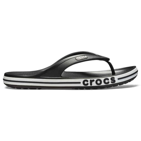 Black and white Crocs sandal on a white background